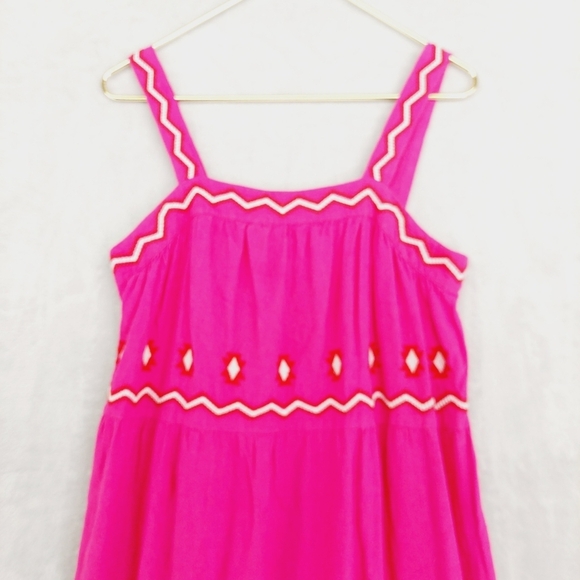 LOFT  Embroidered Tiered Square Neck Pink Flare Midi Dress P5722 - Picture 4 of 8